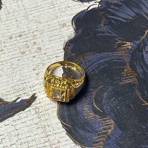 Estate Gold Tone CZ Ring Size 10 - Sparkling Beauty!